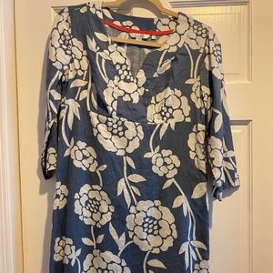 Boden Blue and White Floral Linen Shift, Size 6P